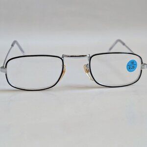 NWT Vintage 90's Rectangle Metal Half Frame Reading Glasses (Silver/Black)